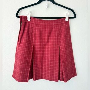 jcrew Red Windowpane Pleated Women's Skirt